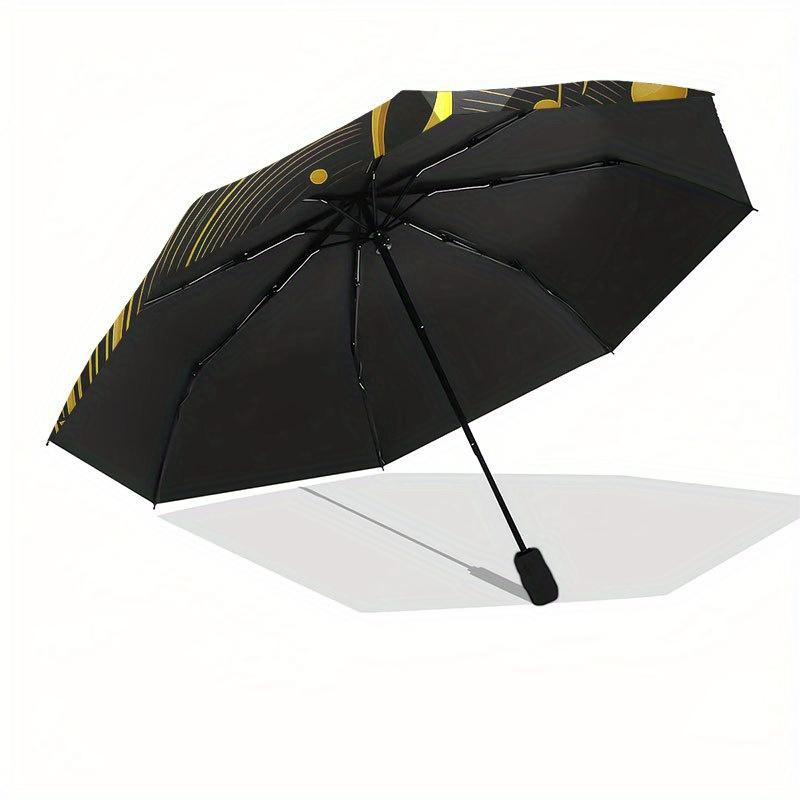 Golden Music Notes Vinyl Record Art Print Umbrella, Cute Umbrella with Cute Design, Portable 3-Fold Compact Umbrella for Men & Women, Valentine's Day