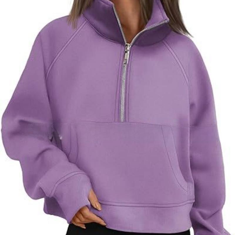 Herbst- und Wintersportarten Damen-Sweatshirts mit halbem Reißverschluss Übergröße Locker Stehkragen Samt-Hoodies Damenmode Langarm Freizeit-Sweatshirt 25144