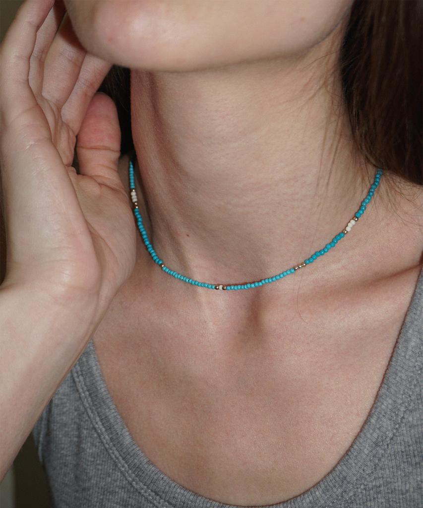 Ourpierre Love Skinny Bead Necklace Sky Blue
