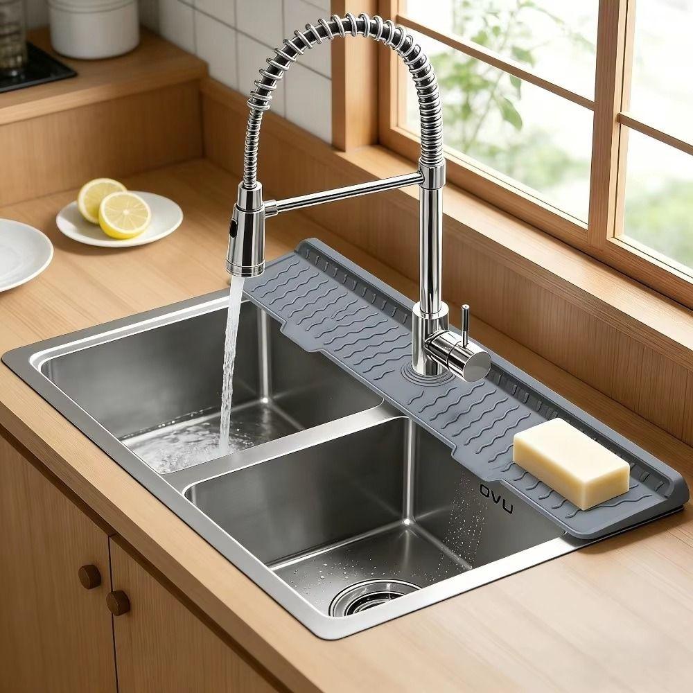 S/M/L Silicone Faucet Mat Rectangular Water Drip Catcher Tray Sink Draining Pad Bathroom Sink