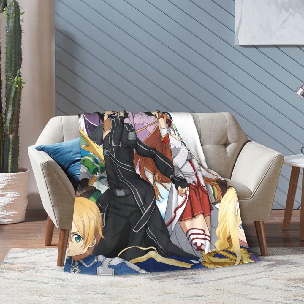 Super Soft Sword Art Online Kirito Asuna Throw Blanket Fleece Flannel Lightweight Blanket Cozy Fluffy Blankets All Season Use