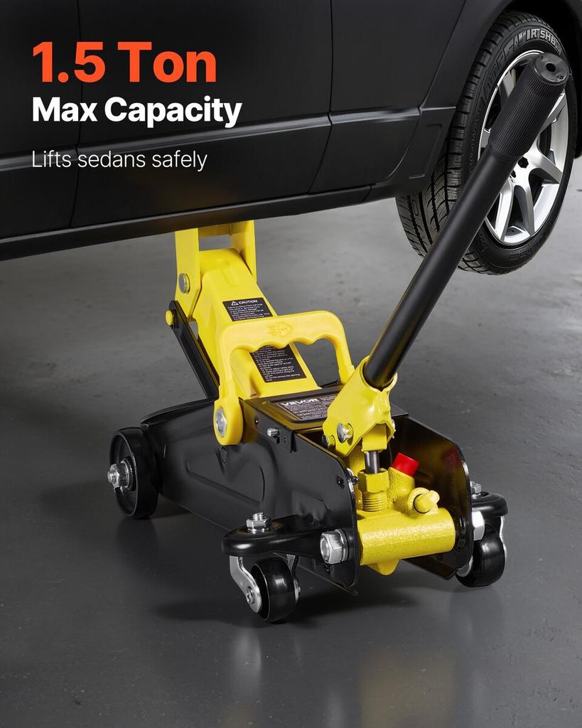 Low Profile Floor Jack, 1.5 Ton Capacity, Steel Racing Floor Jack with Single Piston Quick Lift Pump, Storage Case, Hydraulic Trolley Car Lift for
