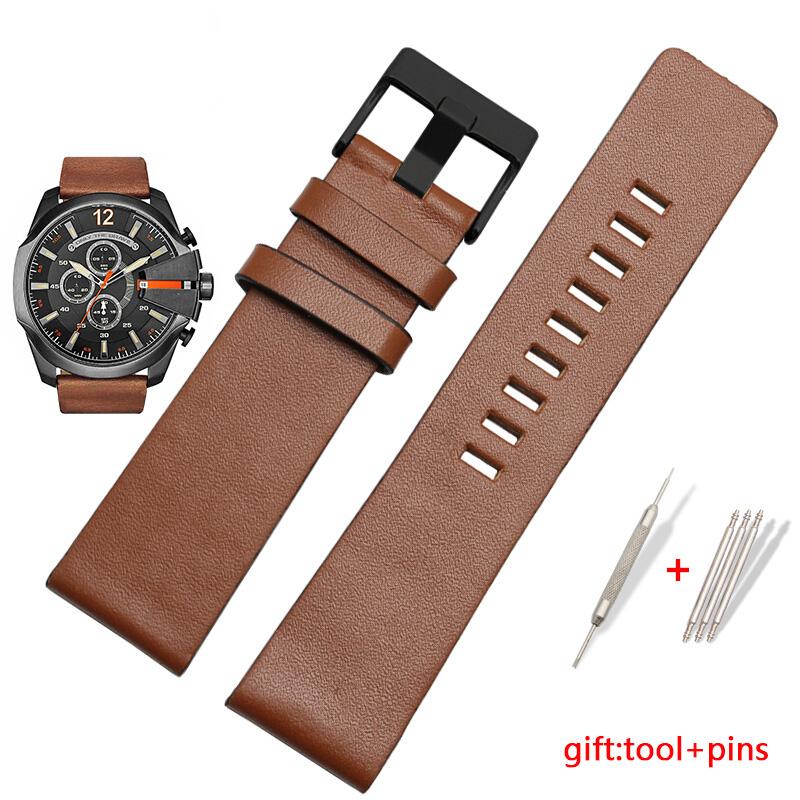 Genuine leather watchband For Diesel DZ4343/4405/7257/4423/1657 watchband 22 24 26 28 30 32 34mm cow leather with rivet straps