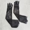 Fairy Black Lace Floral Bridal Wedding Gloves Lady Elegant Thin Long sexy gloves Evening Party NightClub Accessories Sheer Glove