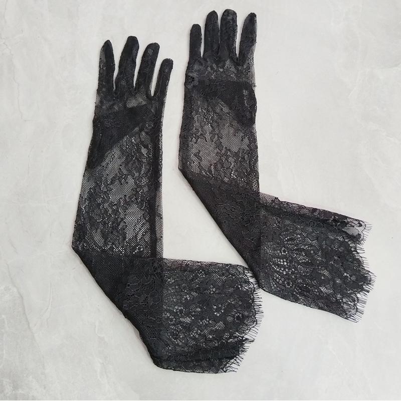 Fairy Black Lace Floral Bridal Wedding Gloves Lady Elegant Thin Long sexy gloves Evening Party NightClub Accessories Sheer Glove