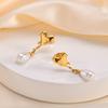 Stainless Steel Drop Earrings for Woman Imitation Pearls Heart Twist Earring Golden Trendy Exquisite Fashion Jewelry Gifts