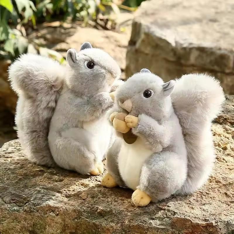 20cm Simulation Squirrel Plush Toy Adorbale Furry Hair Big Umbrella Tail Realistic Soft Stuffed Animal Doll Pillow Girl Gift