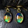 18K Gold Plated 27.75Ct Natural Multicolor Opal CERTIFIED Oval Gem Earring Pair MY. ER-46-NS