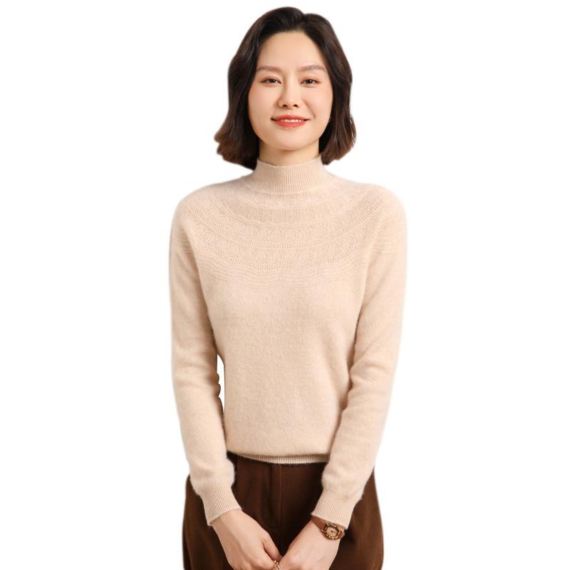 Winter Half-turtleneck Cardigan for Women for Women's First-line Ready-to-wear Hollow Knitted Base Shirt Soft and Glutinous Warm Cashmere Top