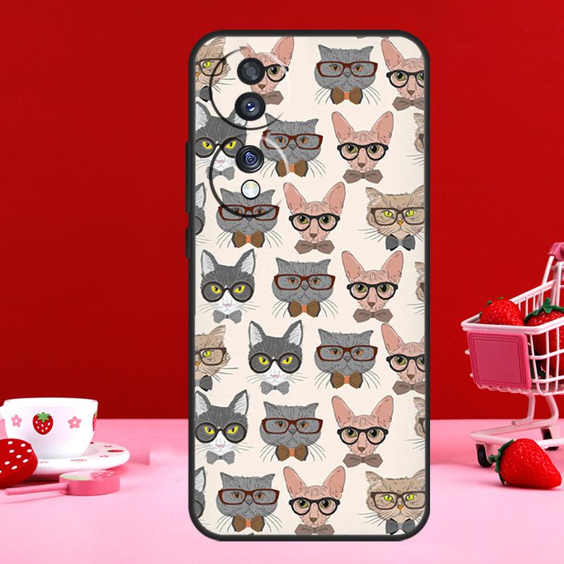 Cute Cat Pattern Kitten Case For Honor Magic 6 5 Pro 50 70 90 Lite X6 X7 X8 X9 X6a X7a X8a X9a X8b X9b Back Cover