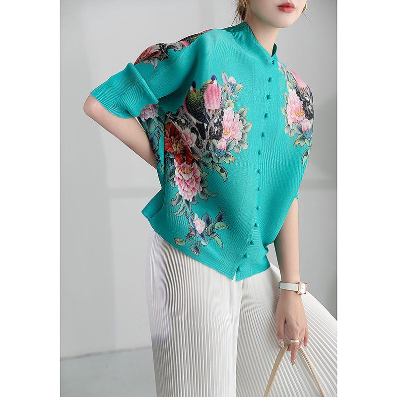 Folded Three-quarter Sleeves Single-breasted Printed Shirt Women 2022 Summer New Fashion Temperament Loose All-match Blouse