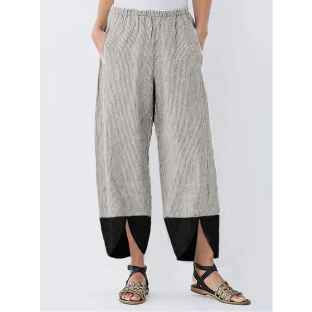 Einfarbig Patchwork Streifen Locker Lässig Gerades Bein Schlitz Kleine Füße Damen Hose