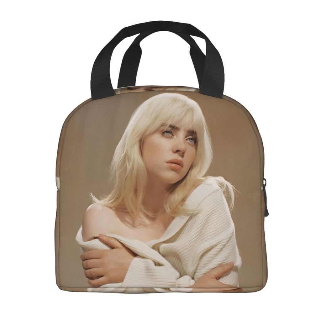 B-Billie-Girl E-eilish American Singer Insulated Lunch Bag Food Container Portable Thermal Cooler Lunch Boxes For School Office