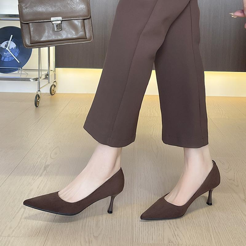 Kashmir temperament puntige hoge hakken dames stiletto enkellaarsjes effen kleur veelzijdige werkschoenen herfst en winter geen vermoeide voeten