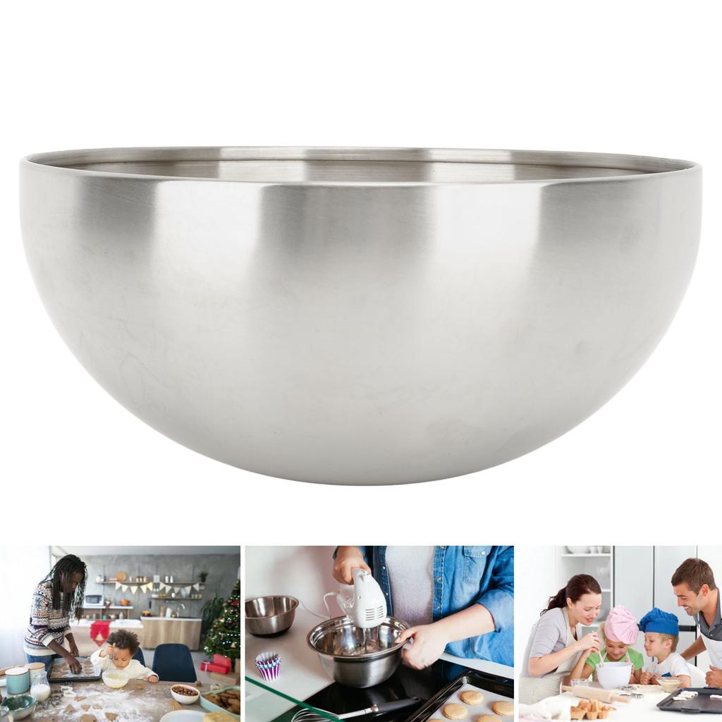 Salad Bowl Stainless Steel Mixing Bowls Double Walled Insulation Dustproof Round Bowl for Home Restaurant Camping