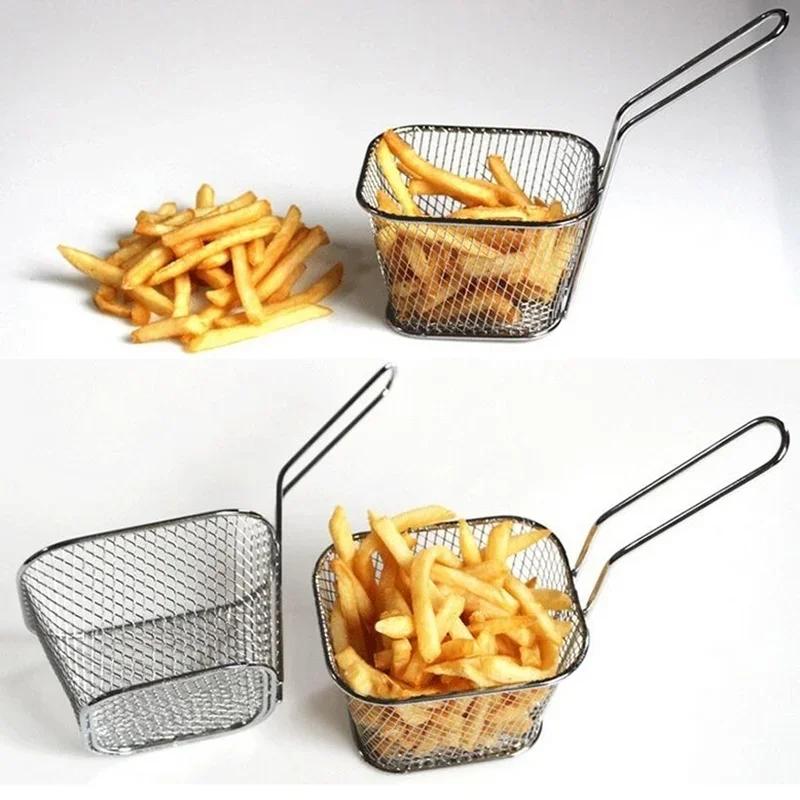 French Fries Basket Portable Stainless Steel Chips Mini Frying Basket Strainer Fryer Kitchen Cooking Basket Colander Accessories