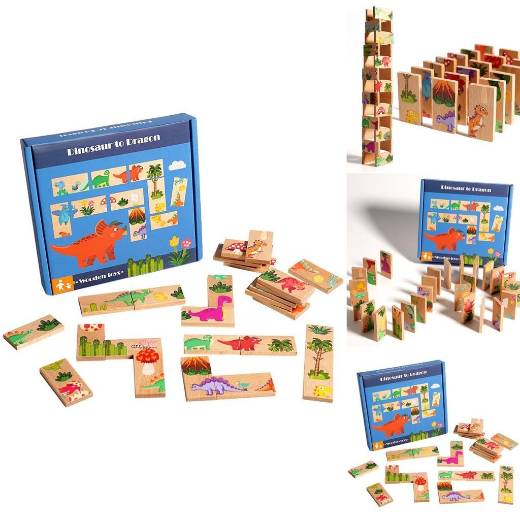 Dinosaur Stacking Puzzle Board For Kids Cognitive Play With Wooden Material