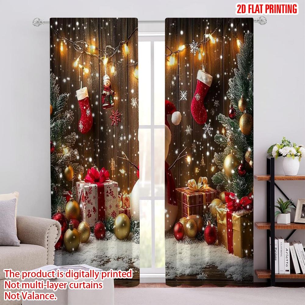 

Flat Printing Merry Christmas Popular Curtain Sunny Snowman Polyester Without Electricity Holiday Decorations Curtains Set Of 2 Made W100*H70(CM)-Rod Pocket&1PCS
