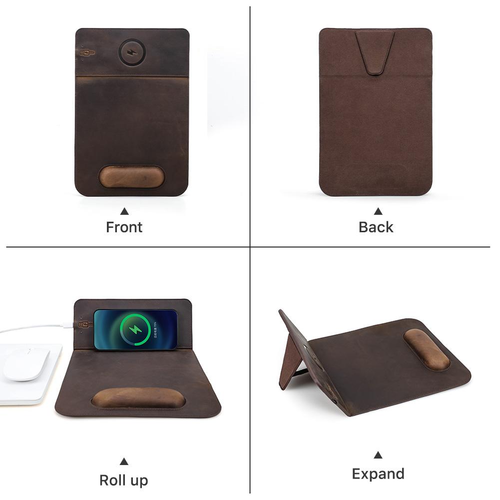 Genuine Leather Mouse Pad With Qi Wireless Charging Desk Pad For Xiaomi Iphone Samsung Galaxy Huawei Type USB C Keyboard Mat