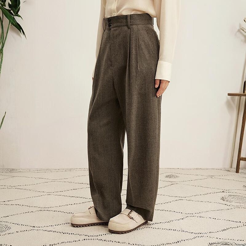LESS 2025 Winter Casual Wool Blend Straight-Leg Trousers