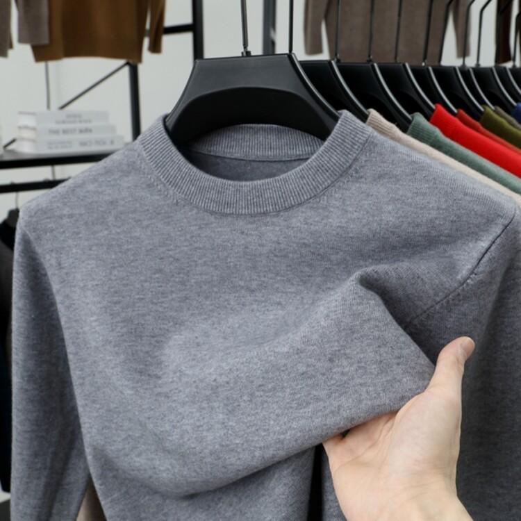 Men's Thick Knit Sweater - Round Neck, Solid Color, 500g, Autumn/Winter