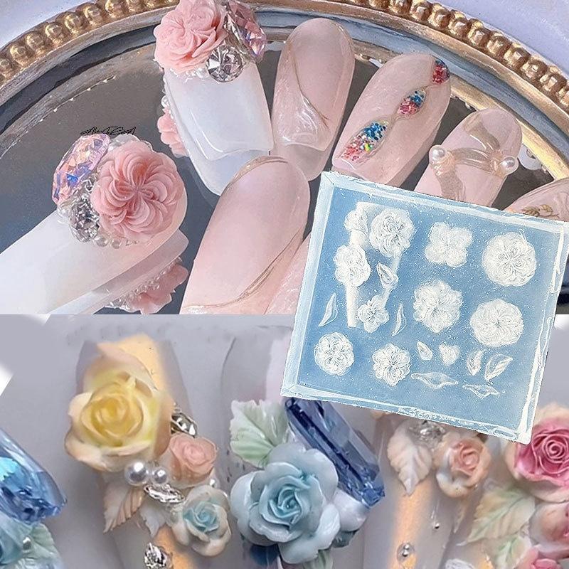 3D Flower Silicone Nail Mold Sweet Bow Rose Nail Art DIY Decorations Stamping Plates Manicure Design Tools for Creative Home Use