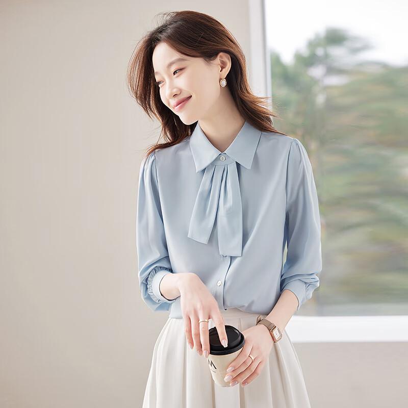 Teluoman Women s 2-Way Detachable Ribbon Long-Sleeve Shirt 2XL