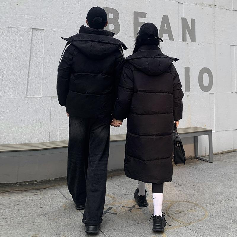 Black down cotton-padded men's and women's clothing winter new loose college style couple hooded cotton-padded jacket