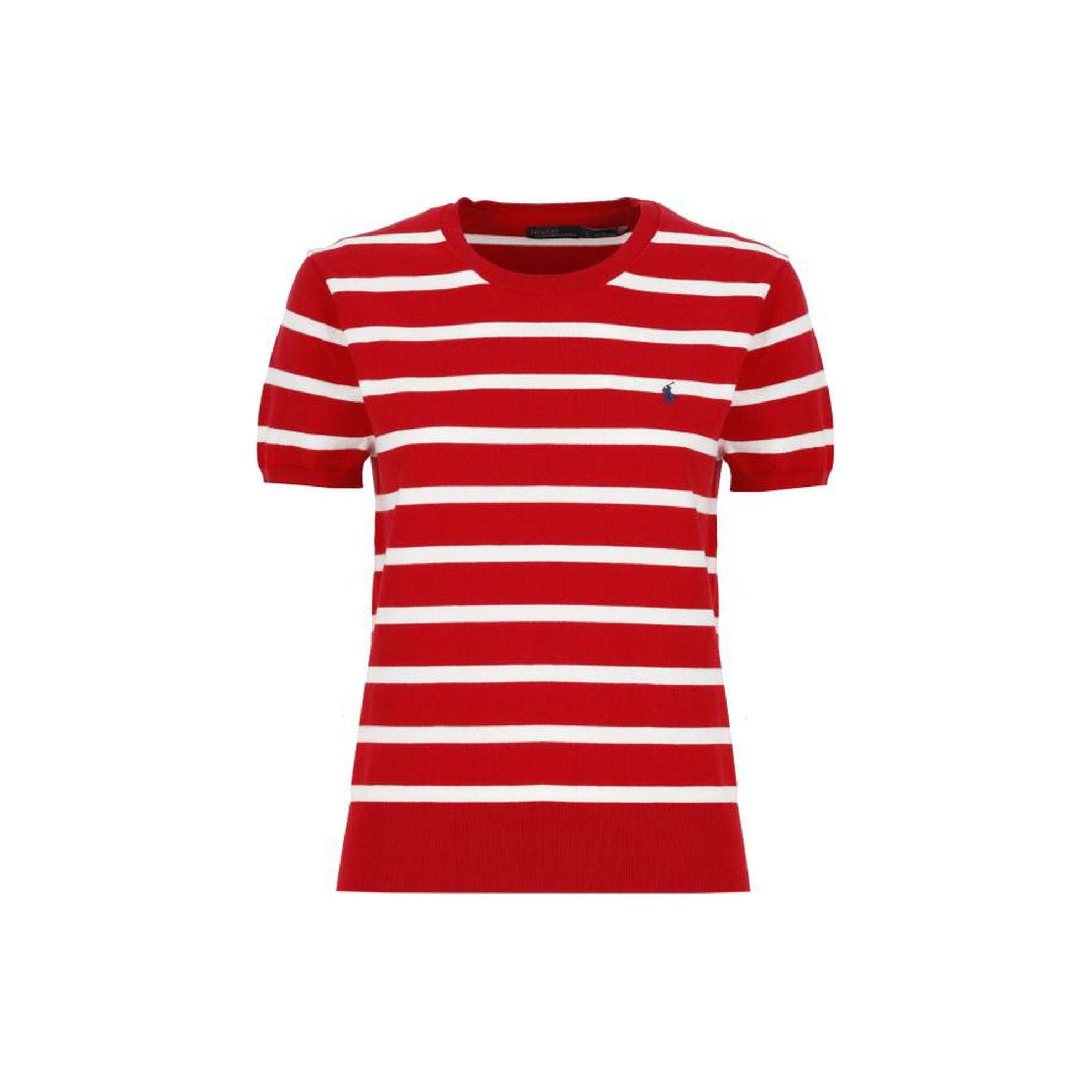 

Polo Ralph Lauren Striped Logo Embroidered Pullover Short Sleeve Knit Top Women tops 211891886-003 XS