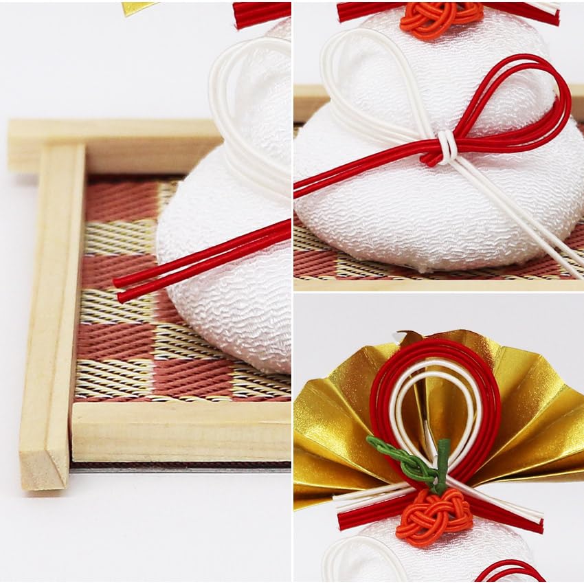 Osaka Choseido Kagami Mochi New Made with Mizuhiki and Chirimen 9cm Includes a Free Original Wooden Tag Ornament, Year's Decoration, Silk, Tall,