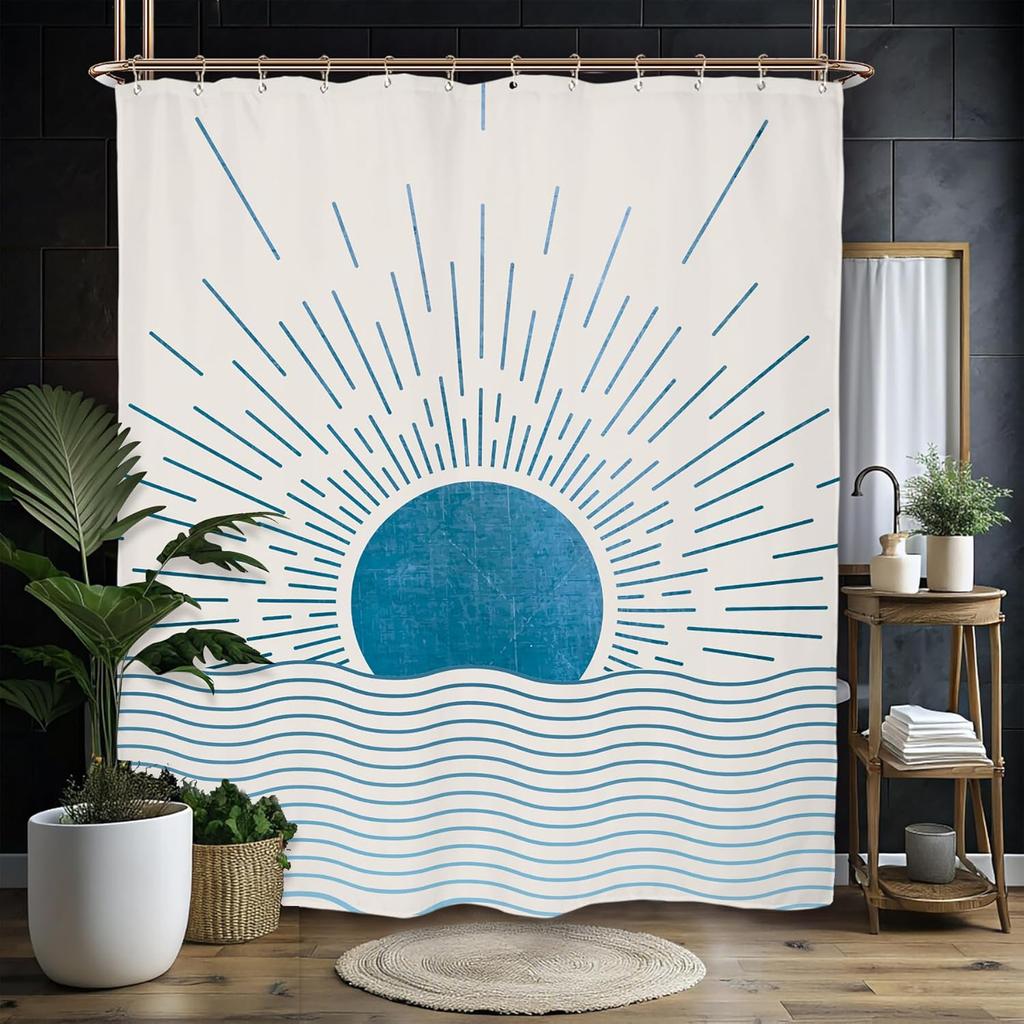 Abstract Zen Spa Shower Curtain Set Minimalist Bible Meditation Modern Aesthetic Contemporary Green Plant Leaves Monstera