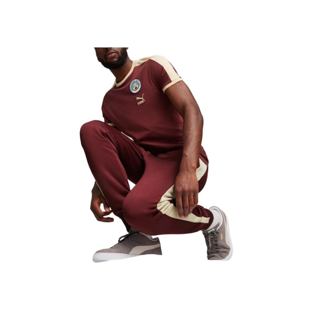 Puma Color Block Design Sports Crew Neck T-Shirt Men Tops Burgundy 769495-17