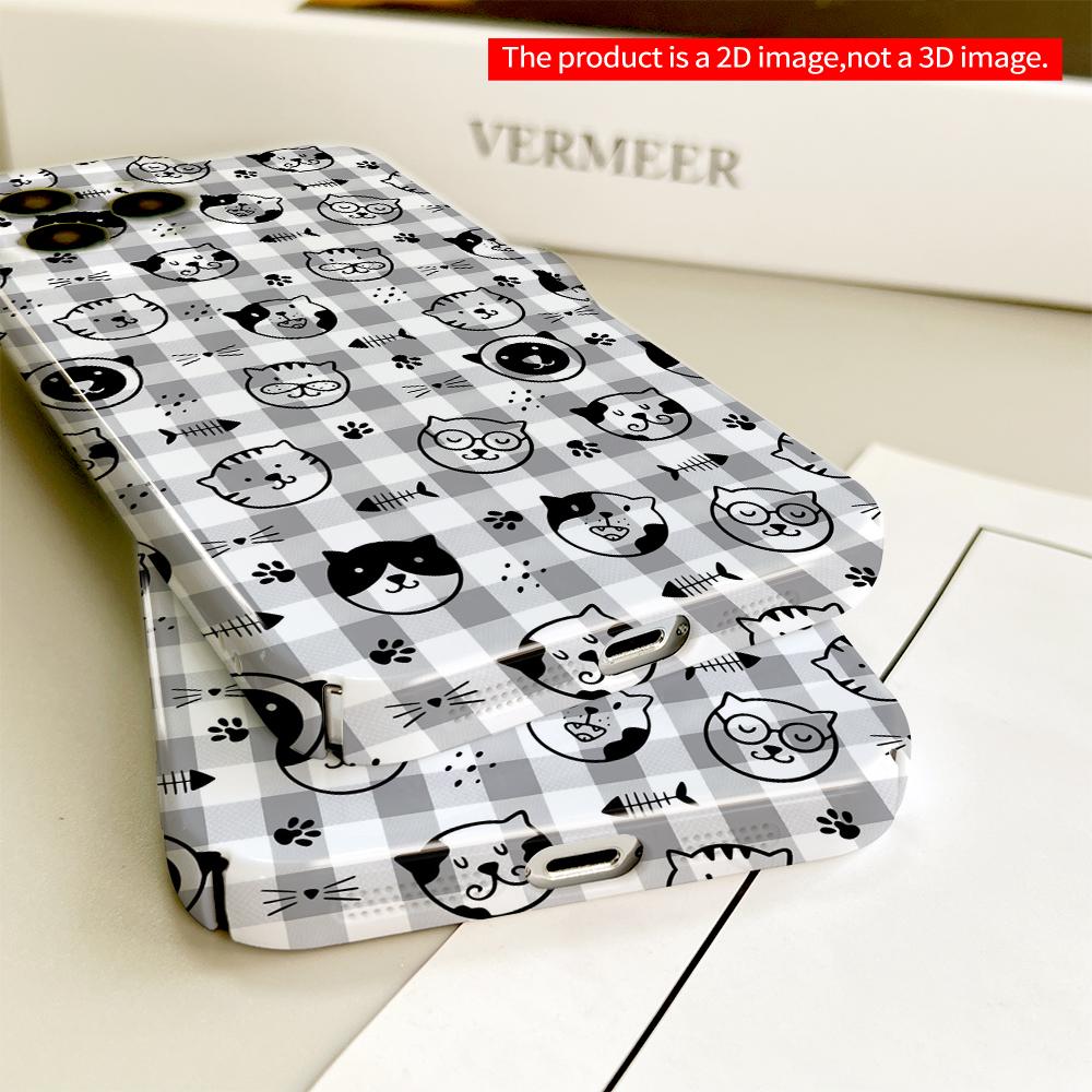 Whimsical Cat Faces On Gingham Background Phone Case All Inclusive Film Hard Phone Case, Compatible with iPhone 18 Pro Max 17 16 15 14 13 12 11