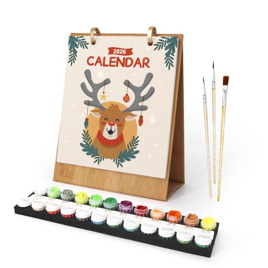 2026 Desk Calendar Water-Resistant Multipurpose Monthly Desk Calendar with Pre-Printed Canvas Paints DIY Art Supplies