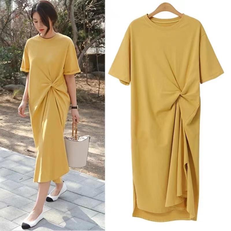 New Summer Large-size Skirt for Women Loose Casual French Niche Dress Short-sleeved Long Skirt T-shirt Skirt