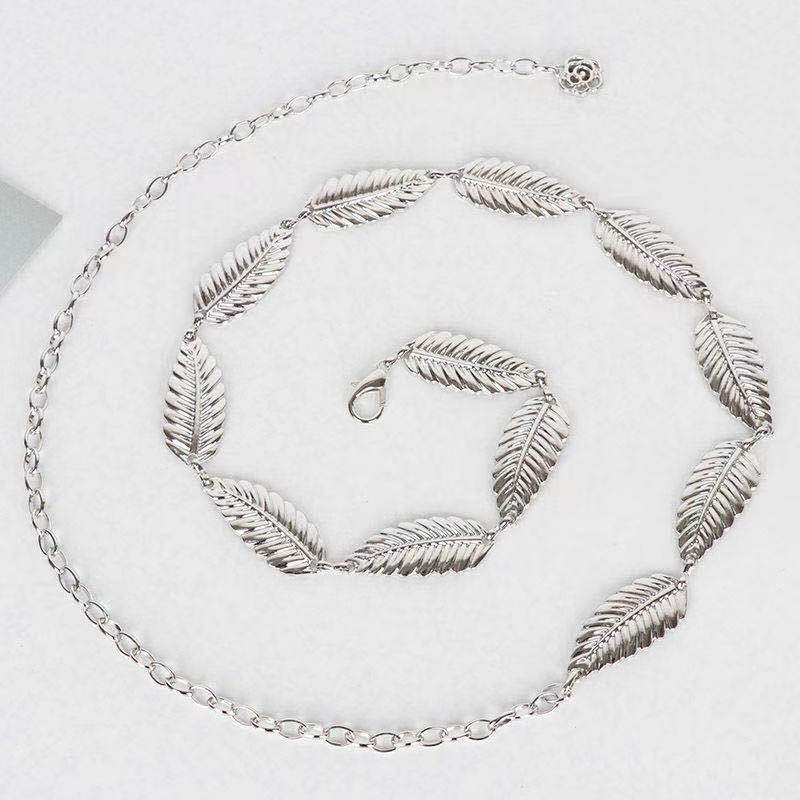 Women's Simple Decorative Thin Belt Versatile Dress with Large Metal Leaves and Fashionable Small Belt Skirt