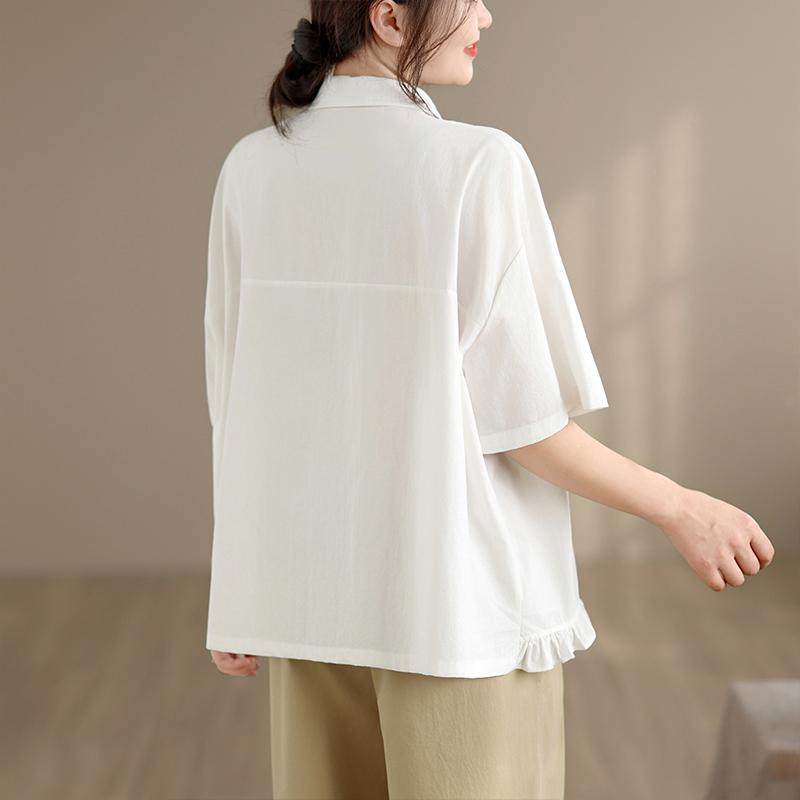 DIMANAF 2026 Women Plus Size New Summer Blouse Shirt Short Sleeve Solid Casual Loose Cotton Lady Tops Shirts