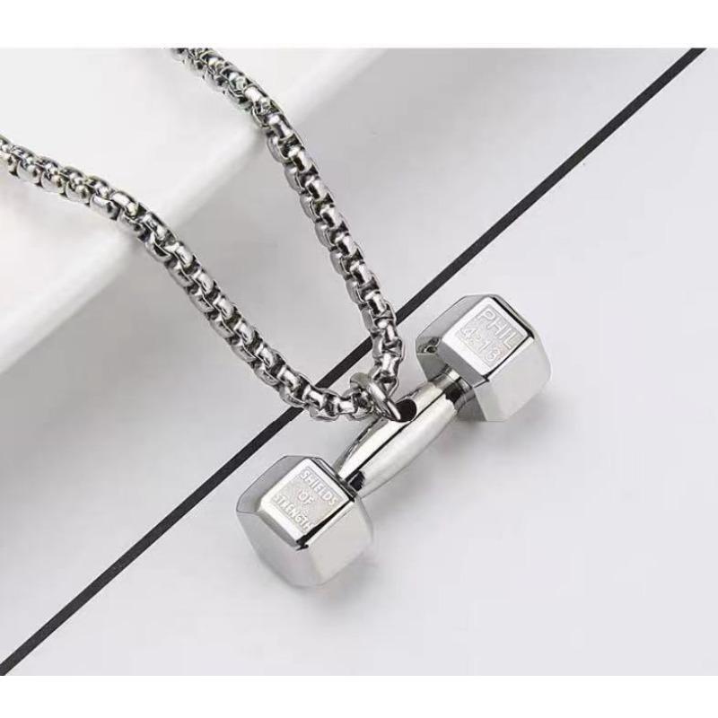 Whole Body Titanium Steel Fitness Dumbbell Necklace Men's Fashion Does Not Fade Hip Hop High Sense Men's Pendant