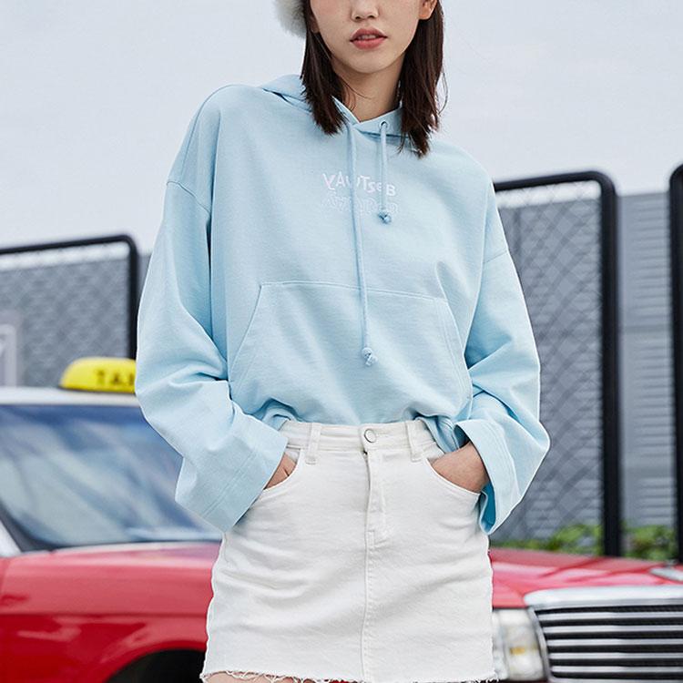 Li Ning Série Mode Sport Sweat-shirt Court à Capuche avec Lettres Brodées Femme sweatshirt Bleu Clair AWDR374-3