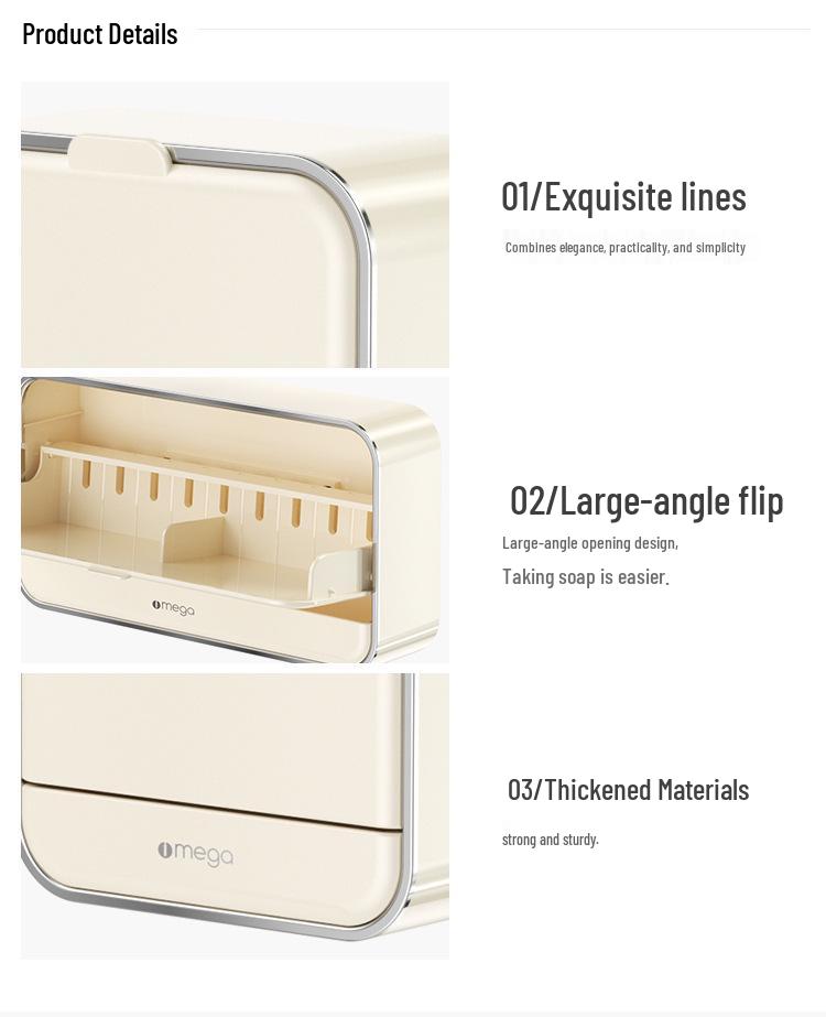 Punch-Free Wall-Mounted Soap Dish with Lid and Drainage