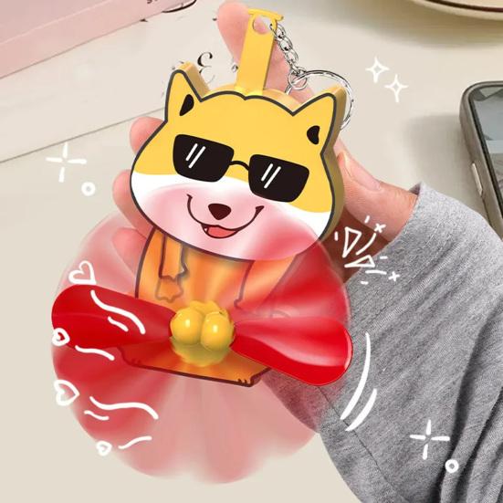 Prank Cat Fan Keychain Pendant Playful Animal Doll Propeller Keychain Bag Backpack Belt Loop Keyring