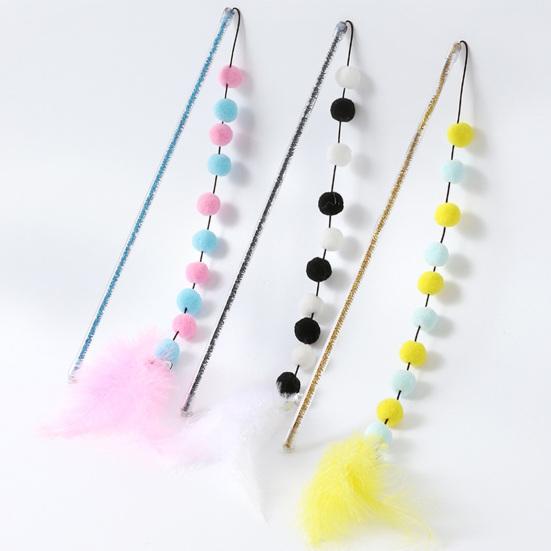 Cat Wand Colorful Feather Plush Balls Bite-Resistant Long Pole Comfortable To Grip Entertaining