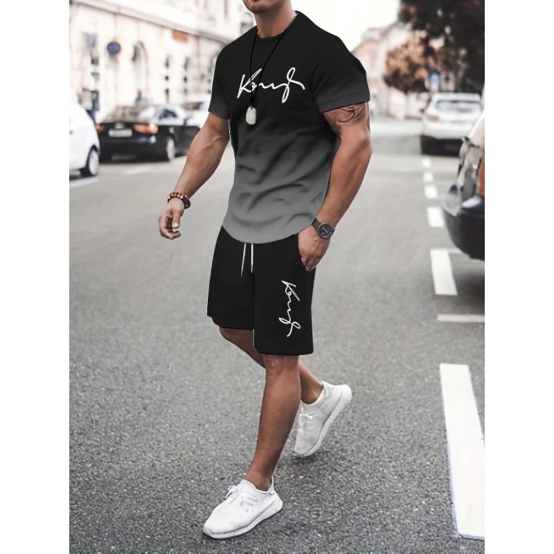 Personalized geometric two-piece T-shirt + casual shorts men s fashion trend suit S