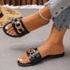 Classic Slippers Woman Slides Beach Flat Low Heels Women Shoes Solid Leather Platform Metal Decoration Summer Shoes Plus Size