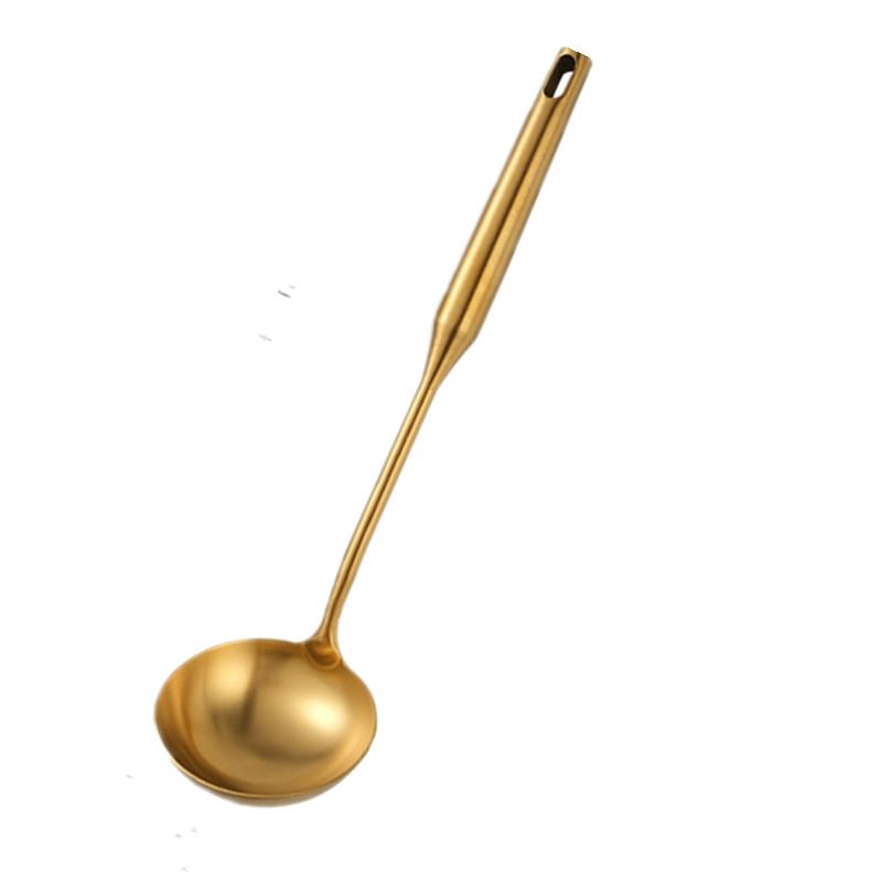 Golden Stainless Steel Long Handle Soup Rice Spoon Colander Spatula Thicken Durable Kitchen Cooking Utensils