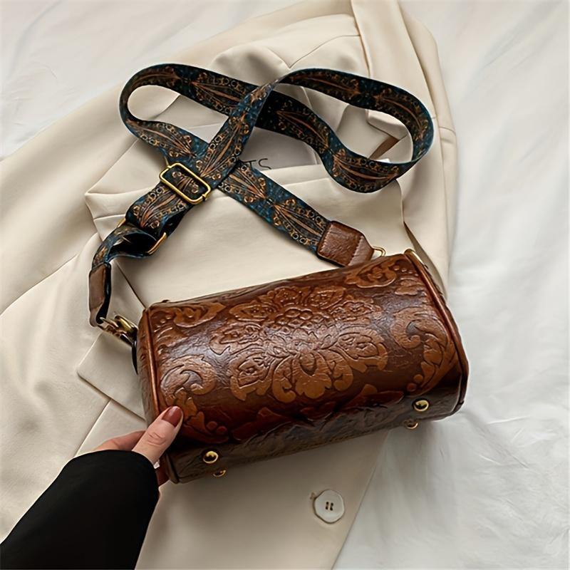 Vintage Chic Embossed Faux Leather Crossbody Bag ,Durable Polyester Lining, and Timeless Design for Everyday Use