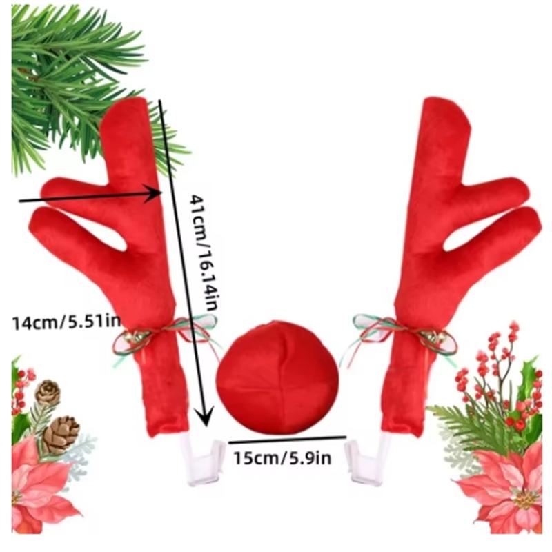 Christmas Car Decoration Deer Horn Antlers Car Kit with Red Nose and Tail for Holiday Gift Set Car Accessories Pendant