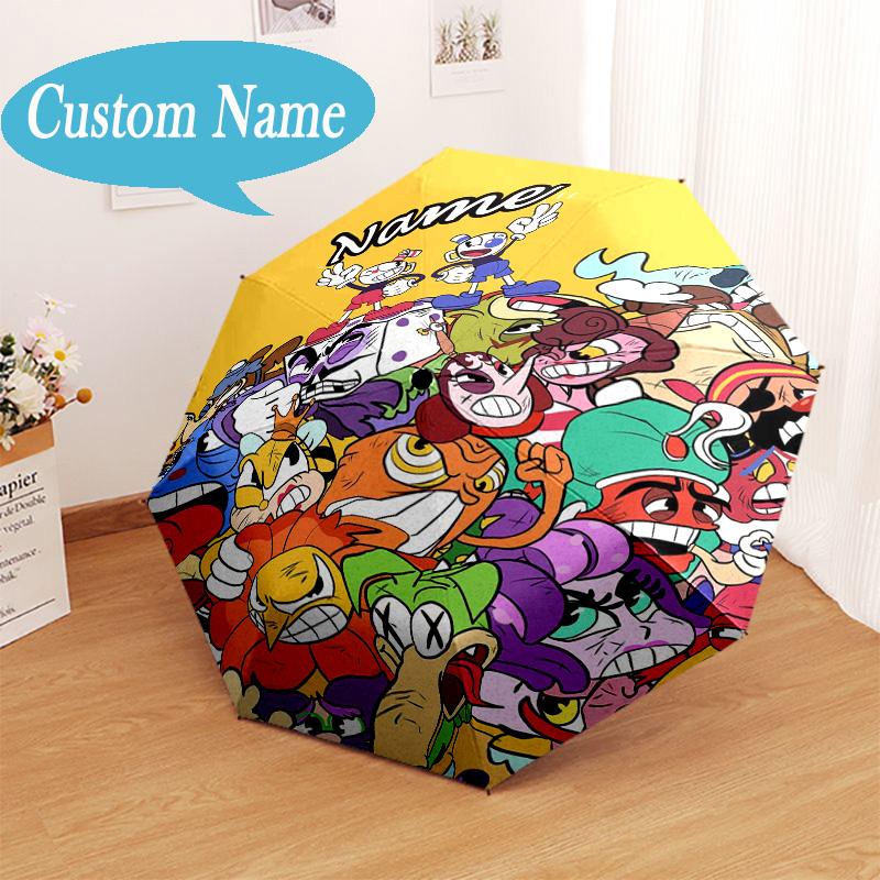 Custom Name Cartoon Cup Umbrella Folding Umbrella, Automatic Umbrella 8-Frame for Travel, Casual Lightweight Birthday Christmas gift