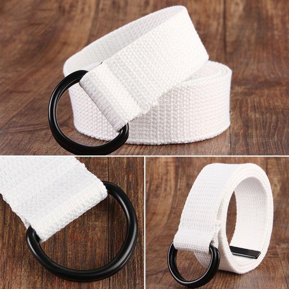 Casual Versatile Black Buckle Nylon Braided Belt Weave Waist Band Canvas Strap Double Ring Waistband