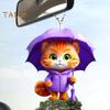 Umbrella Cat Pendant Car Rearview Mirror Charm Kitten 2D Acrylic Car Ornament Cartoon Hanging Decoration for Car Interior Home Window Keys